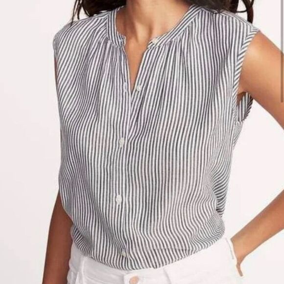 Old Navy Tops - Old Navy Striped Sleeveless Button Front Shirt (Blue/White Stripe) - Small